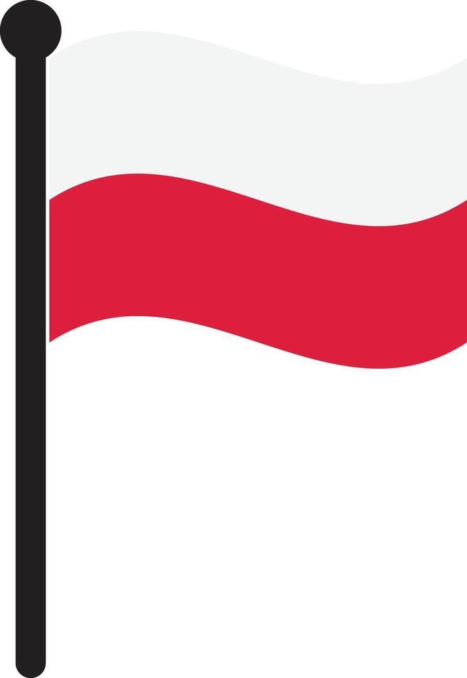 Waving Poland flag . Polish flag with flagpole . illustration vector