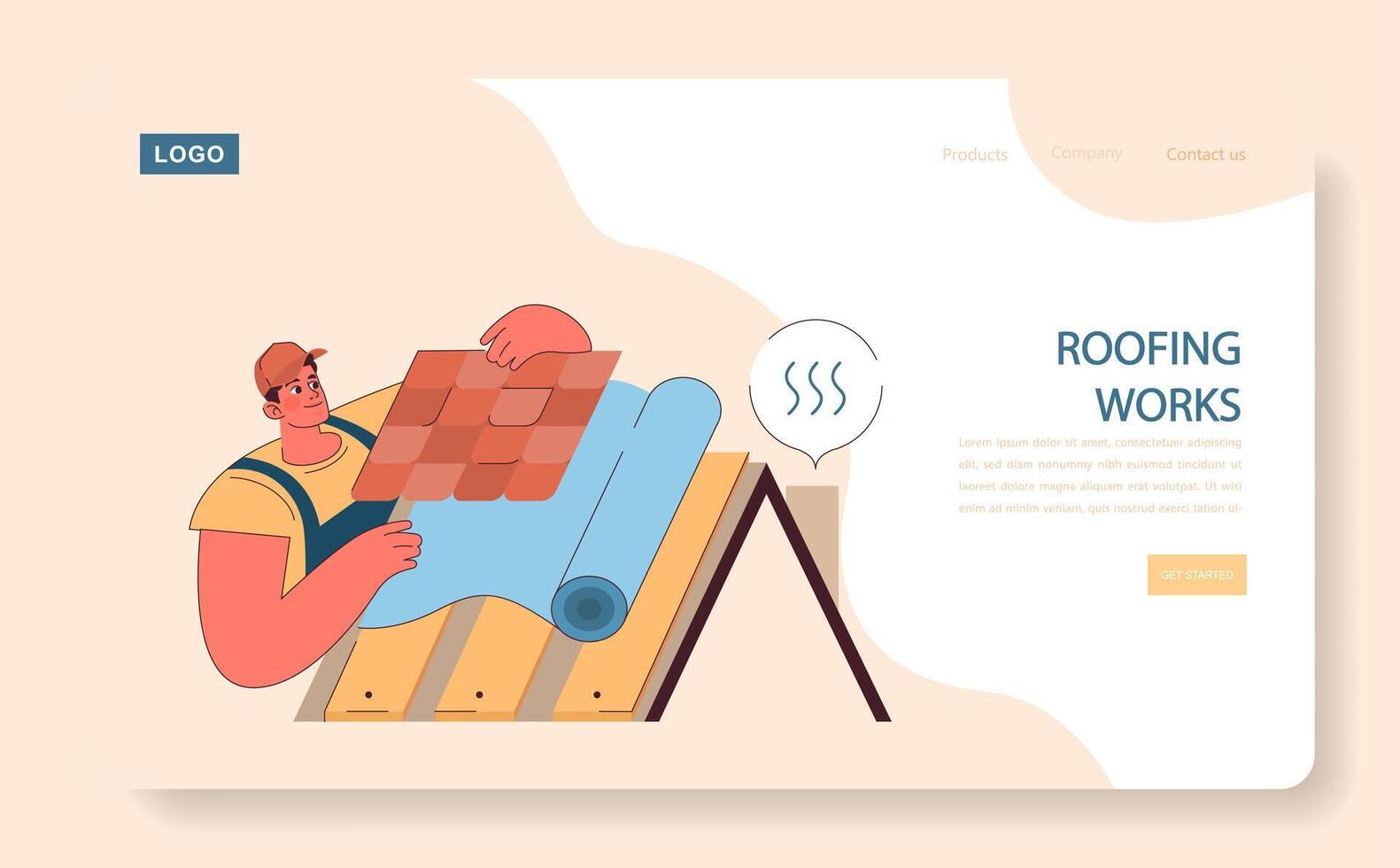 Roofing Works concept. Detailed illustration of a roofer installing tiles vector