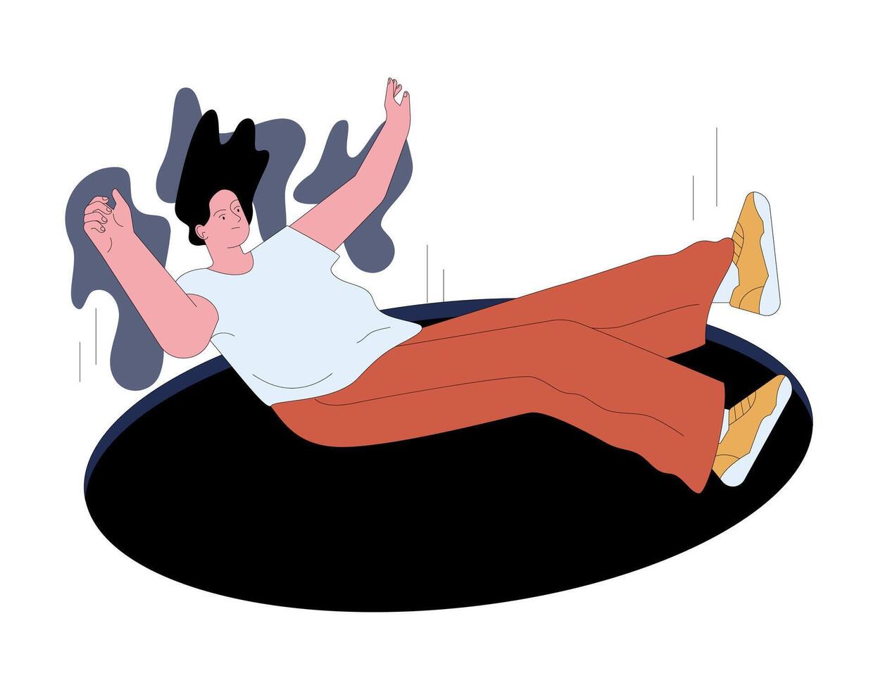 Fear of loosing control. Terrified young woman falls into the dark void vector