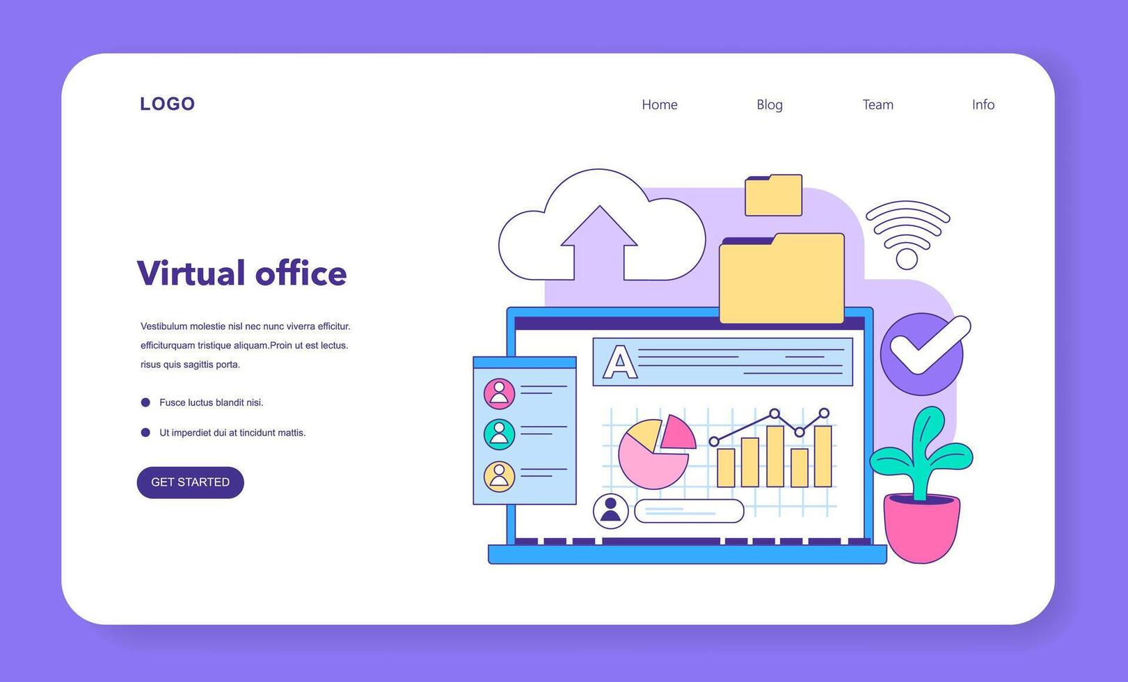 Dynamic digital workspace scene. Flat illustration vector