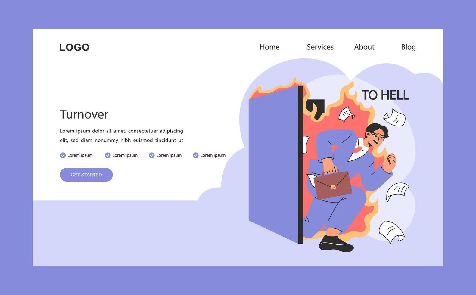 Professional burnout web banner or landing page. Turnover. vector