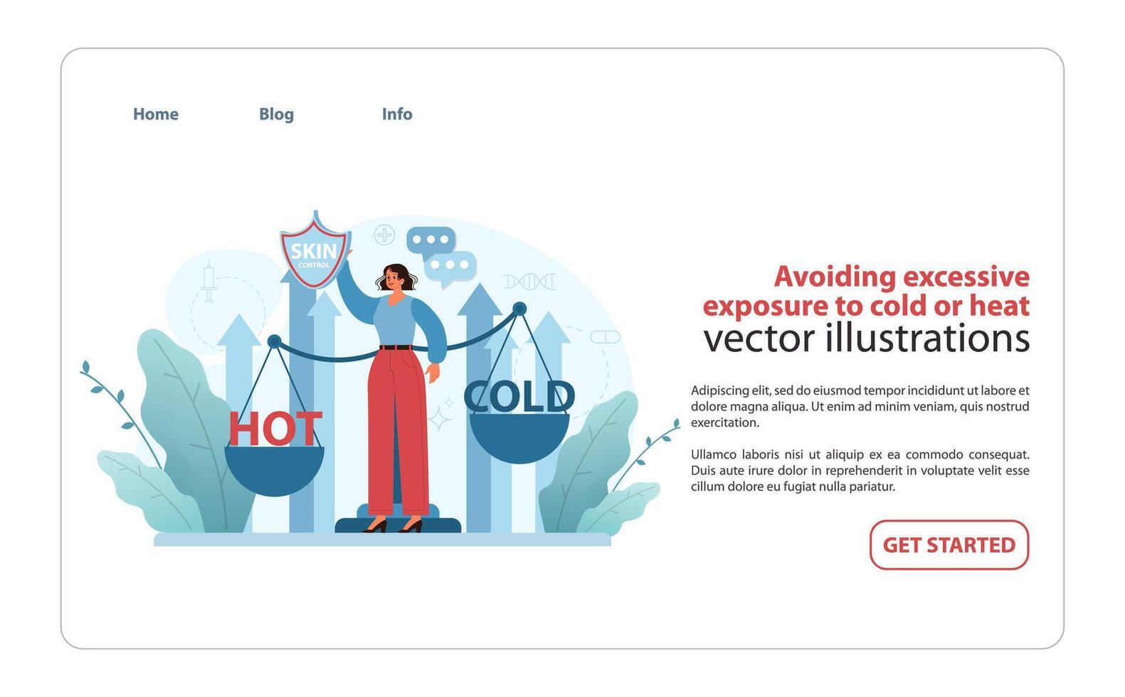 Avoiding excessive exposure to cold or heat. Illustration emphasizes careful climate management. vector