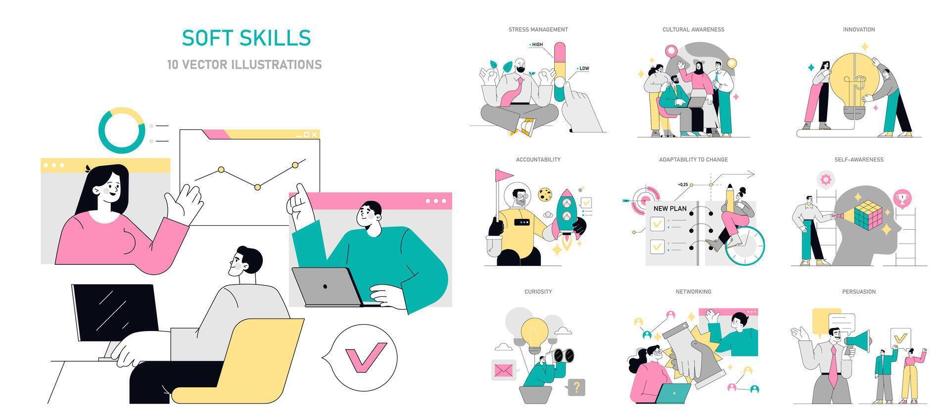 Soft Skills Flat illustration. vector