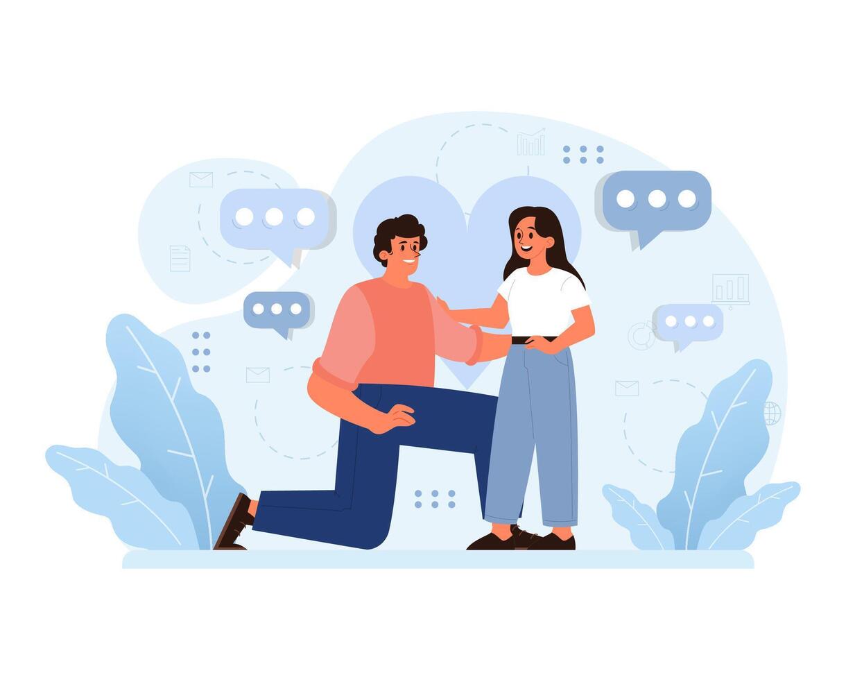 Engaging conversation between friends. Flat illustration vector