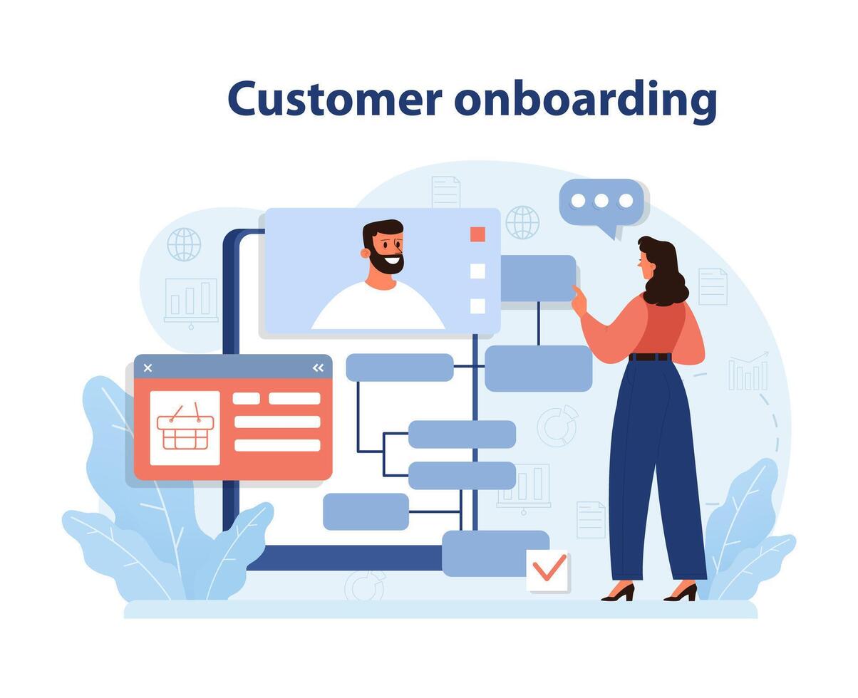 Woman engages in a digital customer onboarding process. vector