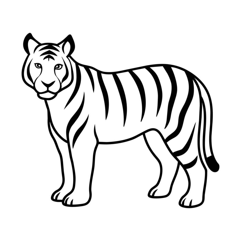 Line art illustration of a tiger in black and white vector