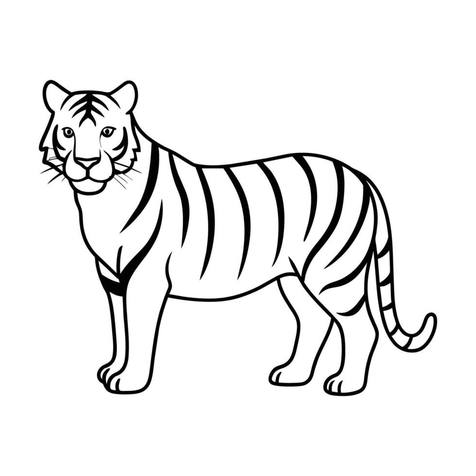 línea Arte ilustración de un Tigre en negro y blanco vector