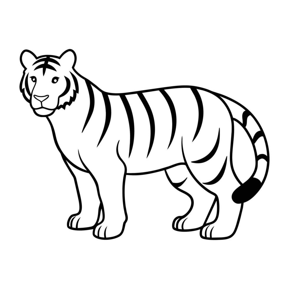 Line art illustration of a tiger in black and white vector