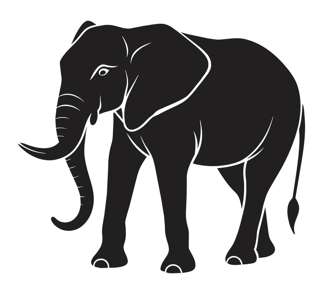 A silhouette elephant black and white logo clip art vector