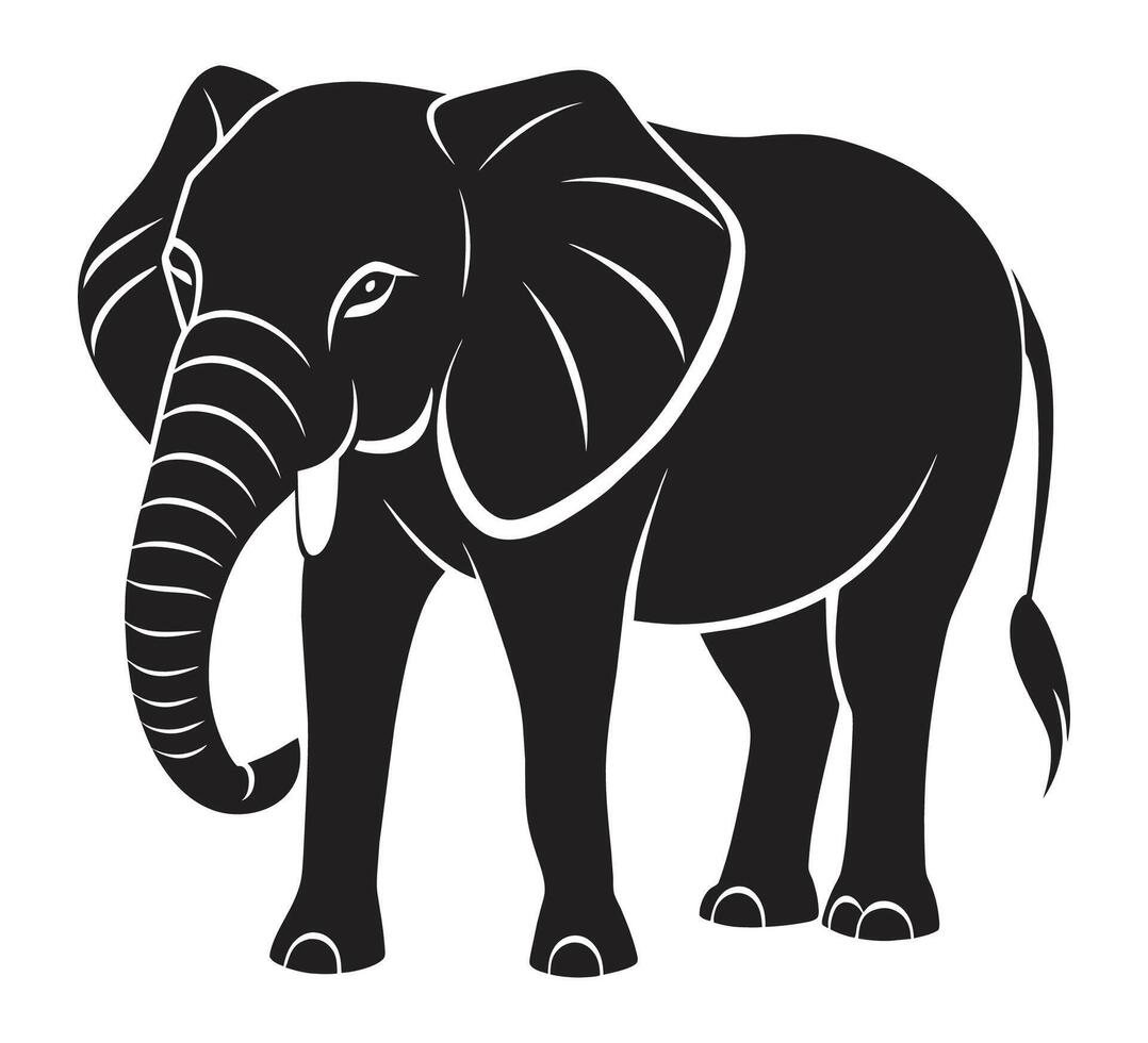 A silhouette elephant black and white logo clip art vector