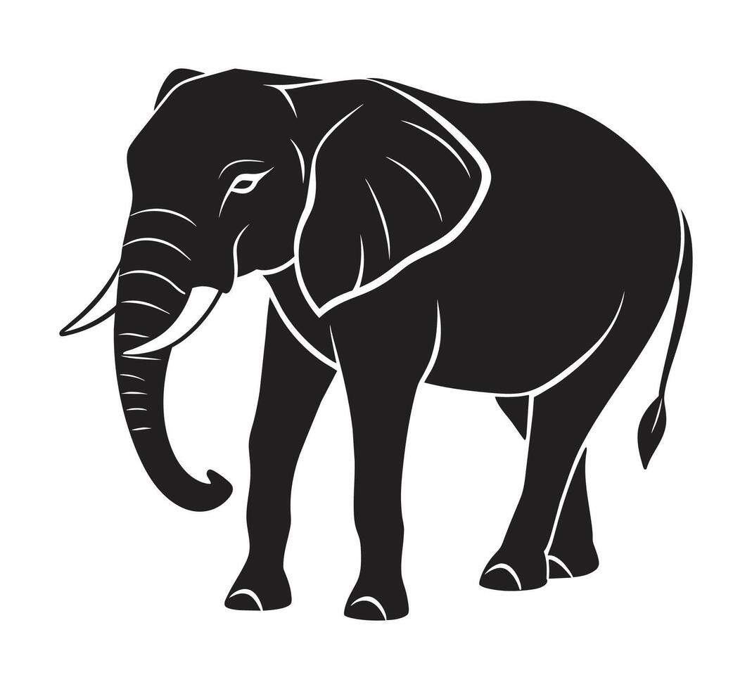 A silhouette elephant black and white logo clip art vector