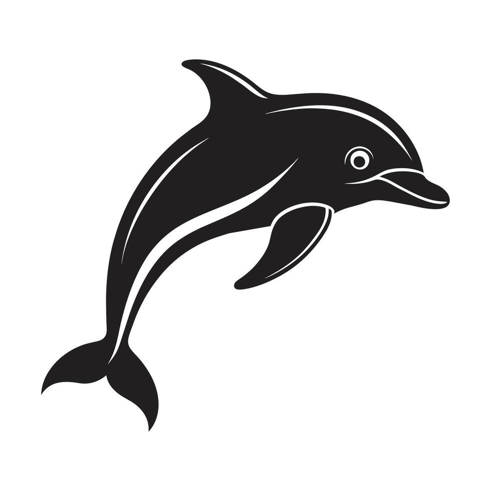 A silhouette dolphin black and white logo clip art vector