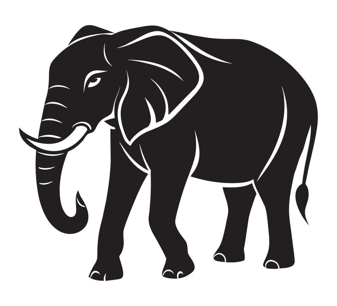 un silueta elefante negro y blanco logo acortar Arte vector