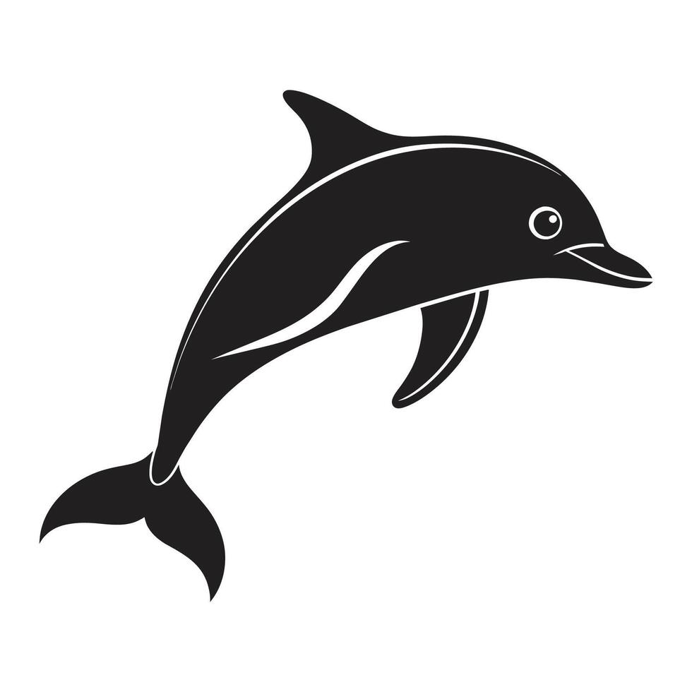 A silhouette dolphin black and white logo clip art vector