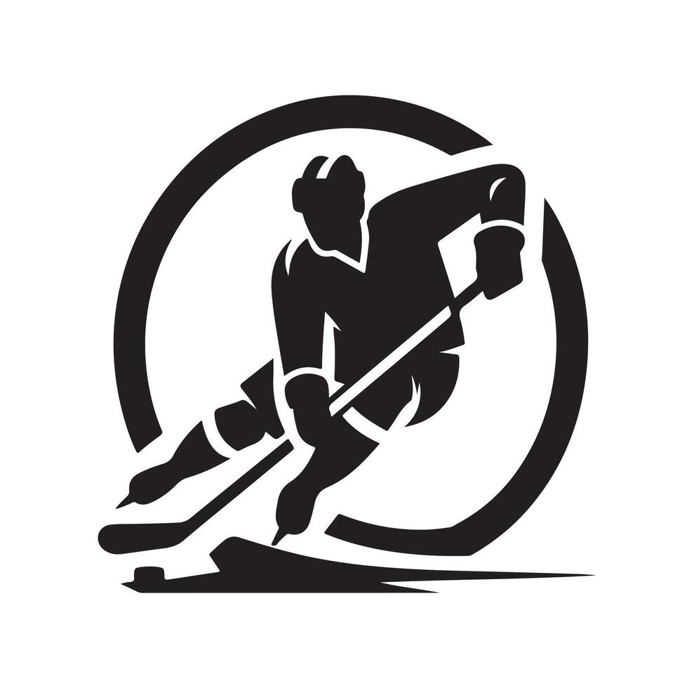 ice hockey player silhouettes icon logo illustration. vector