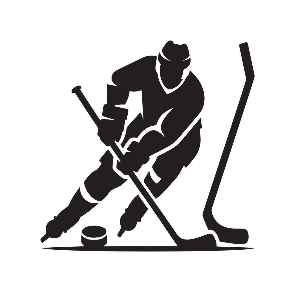 ice hockey player silhouettes icon logo illustration. vector