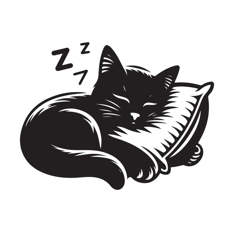 un gato dormido con almohada vector