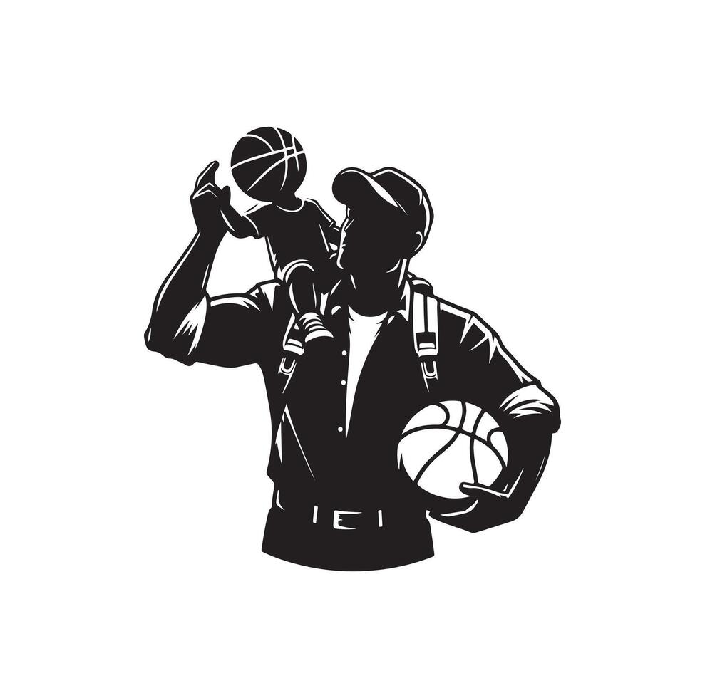 BASKETBALL PLAYER DAD WITH BALL BASKET SILHOUETTE vector