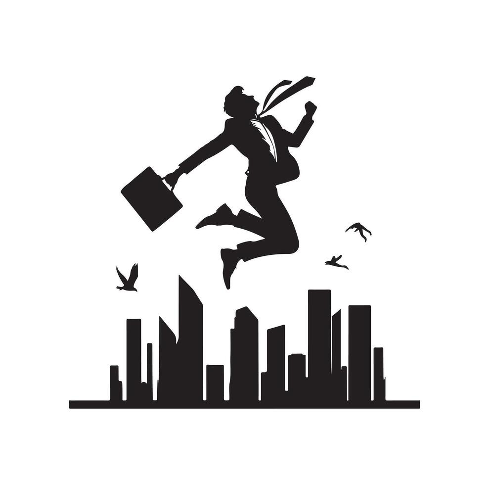 BUSINESS MAN JUMPING POSE SILHOUETTE STYLE. Business people run vector