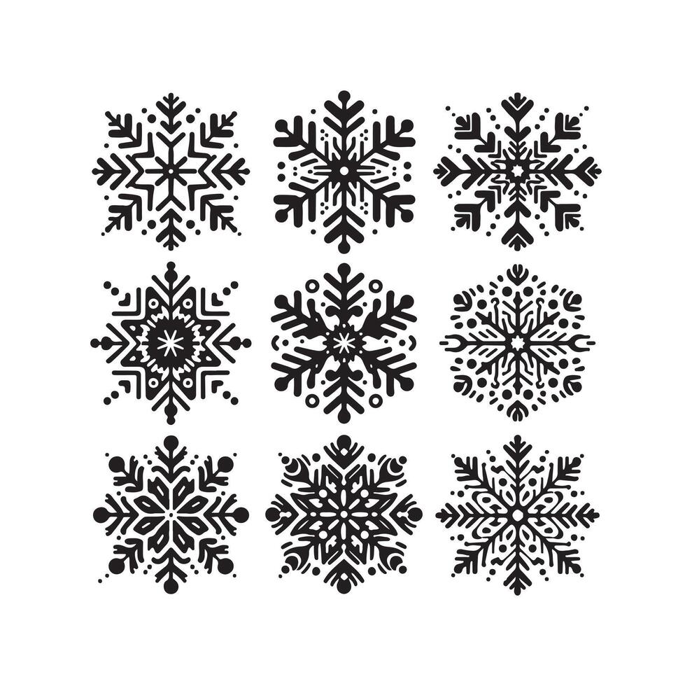copos de nieve colección icono silueta estilo elemento vector