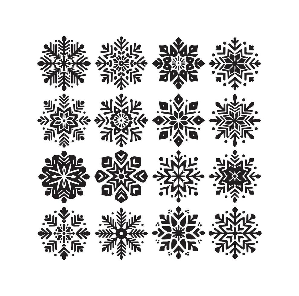 copos de nieve colección icono silueta estilo elemento vector