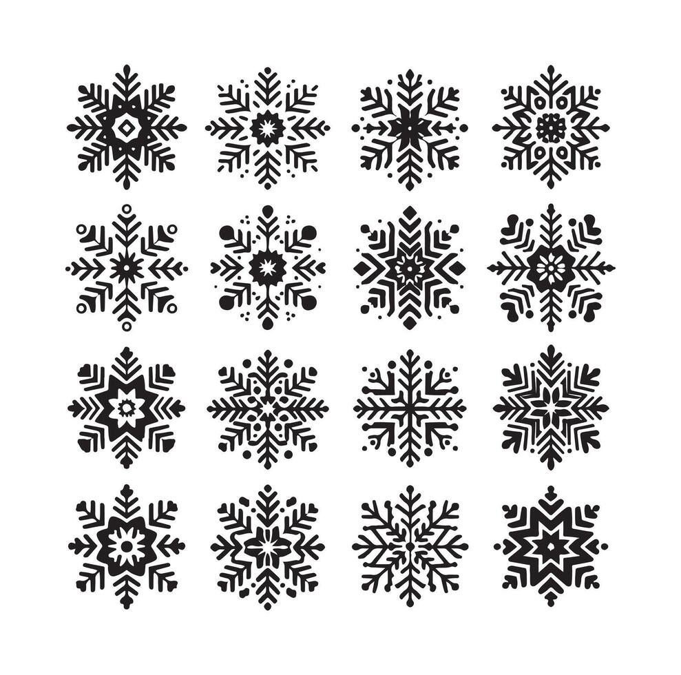 copos de nieve colección icono silueta estilo elemento vector