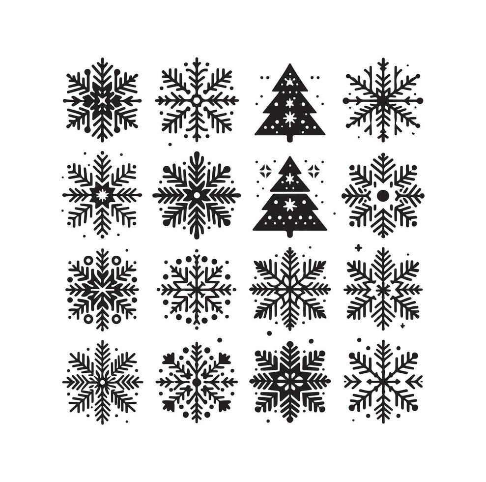 SNOWFLAKES COLLECTION ICON SILHOUETTE STYLE ELEMENT vector