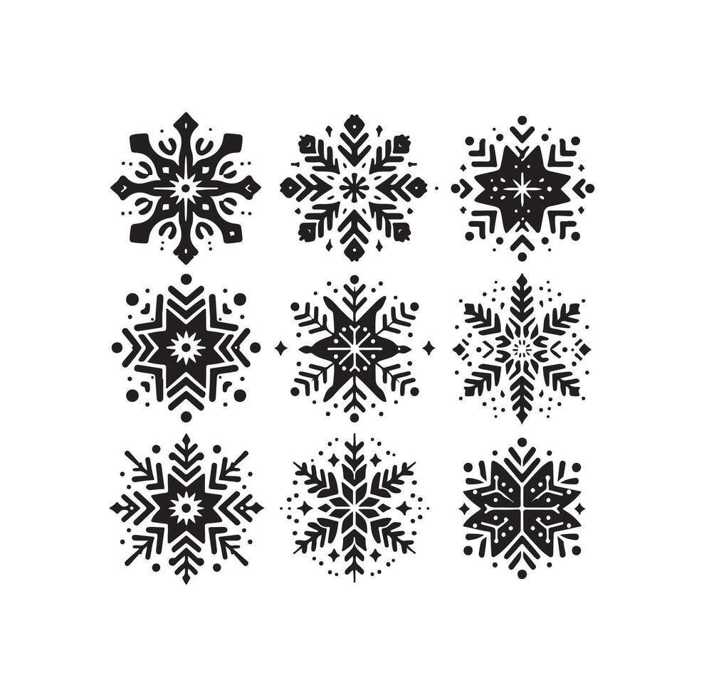 SNOWFLAKES COLLECTION ICON SILHOUETTE STYLE ELEMENT vector