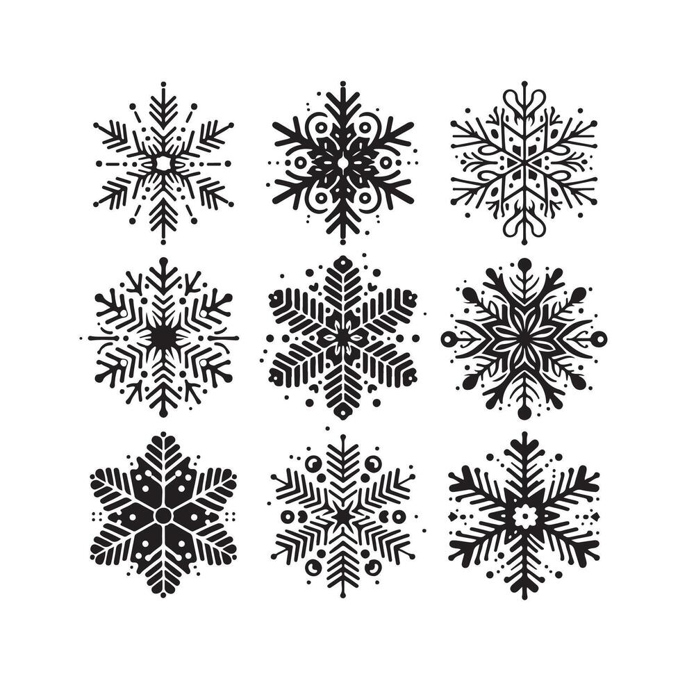 SNOWFLAKES COLLECTION ICON SILHOUETTE STYLE ELEMENT vector