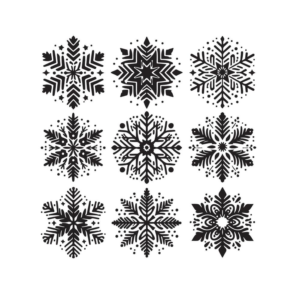 SNOWFLAKES COLLECTION ICON SILHOUETTE STYLE ELEMENT vector