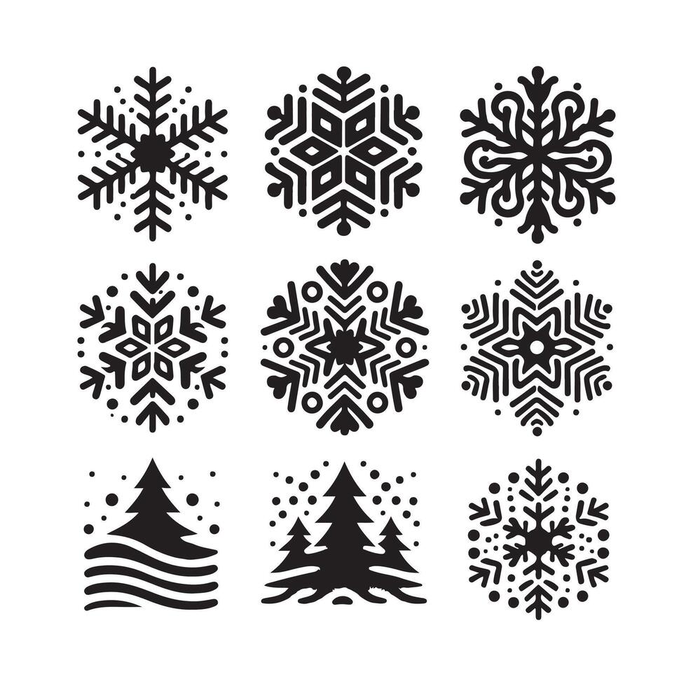 SNOWFLAKES COLLECTION ICON SILHOUETTE STYLE ELEMENT vector