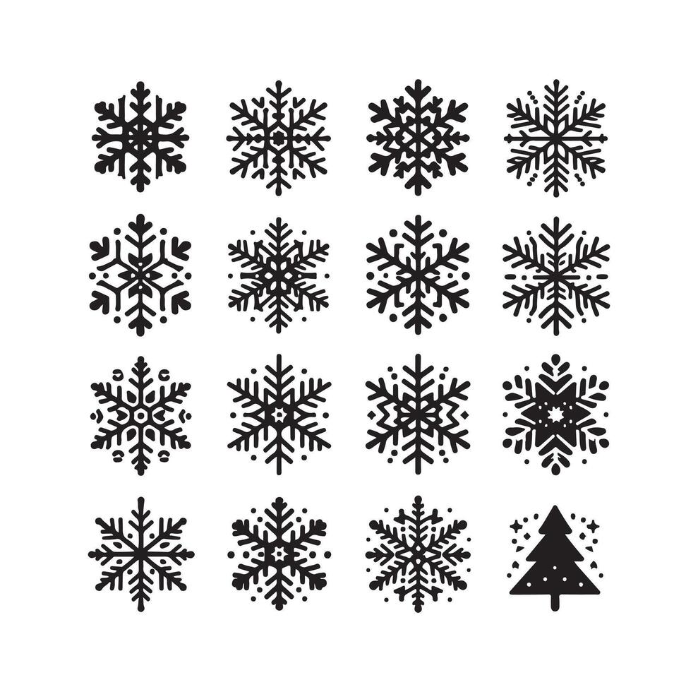 copos de nieve colección icono silueta estilo elemento vector