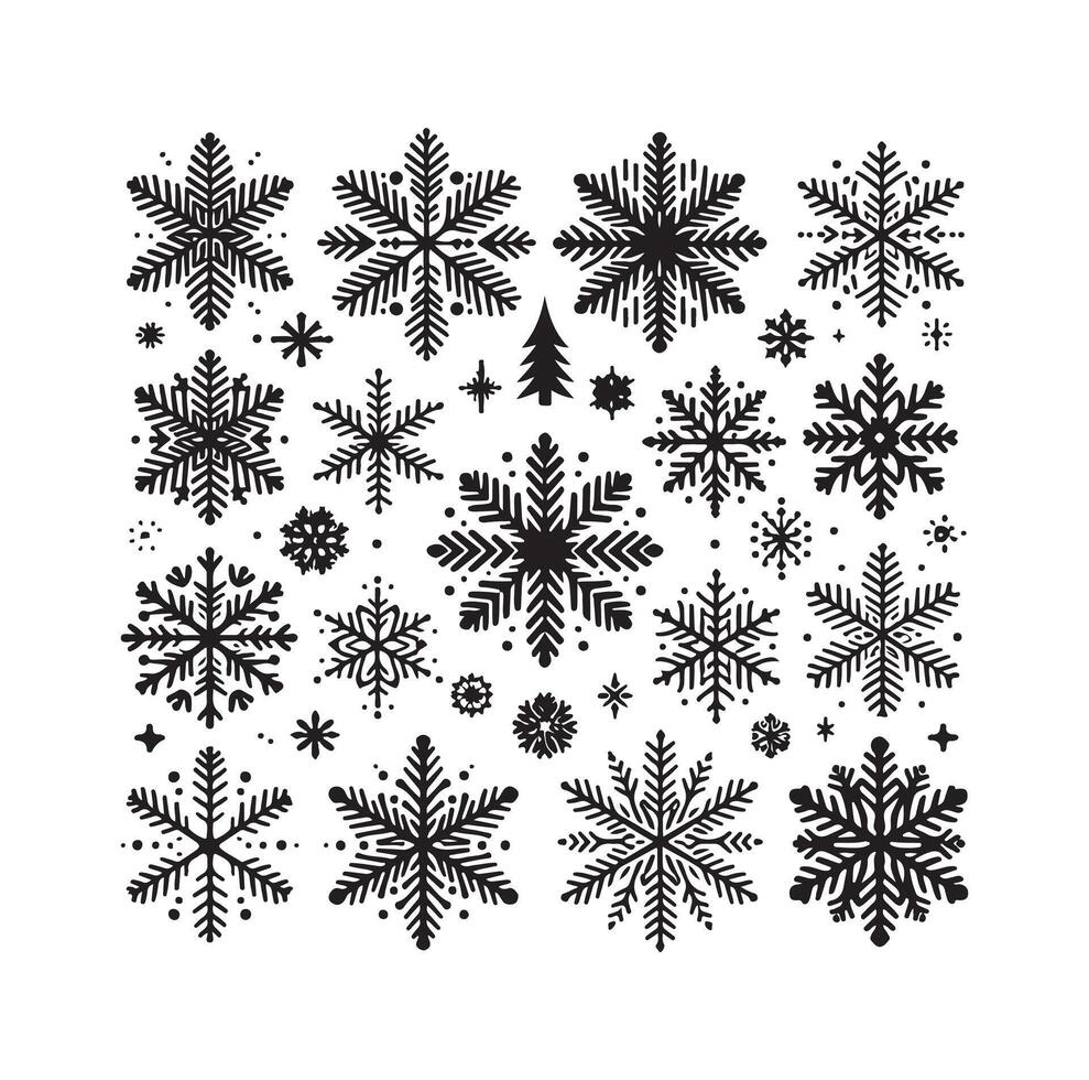 copos de nieve colección icono silueta estilo elemento vector