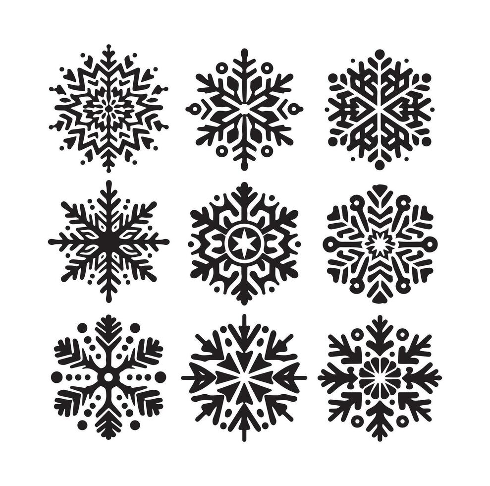 copos de nieve colección icono silueta estilo elemento vector