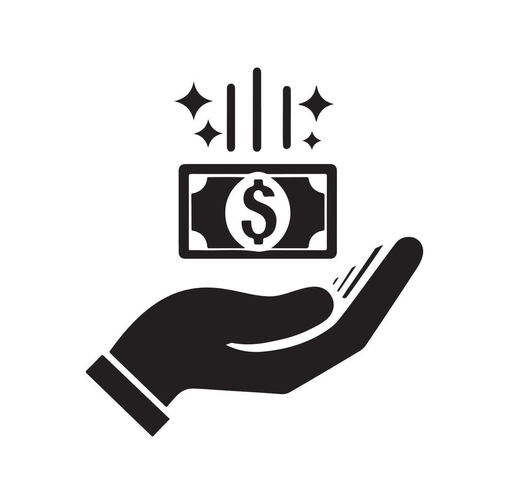 dinero en el mano silueta estilo. salvar dinero icono, inversión, Finanzas signo. vector