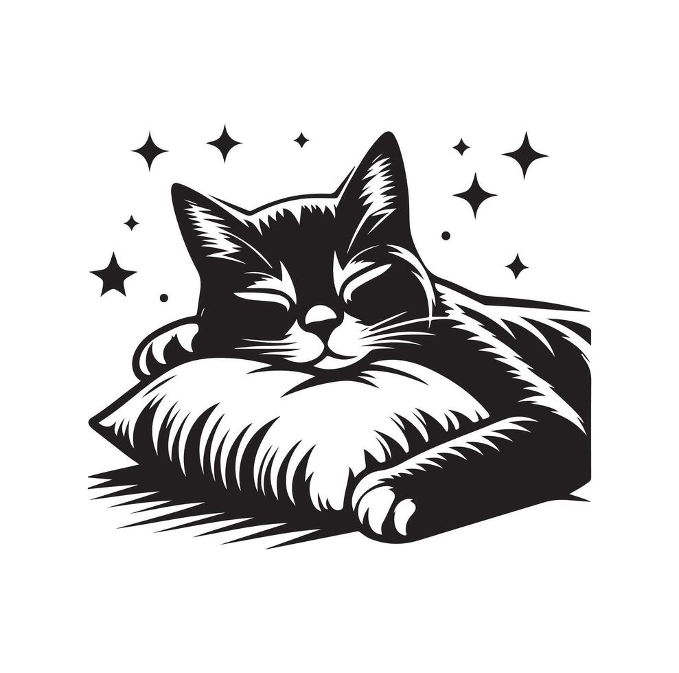 un gato dormido con almohada vector