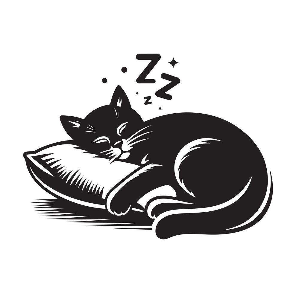 un gato dormido con almohada vector