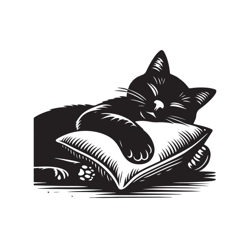 A Cat Sleeping with pillow vector