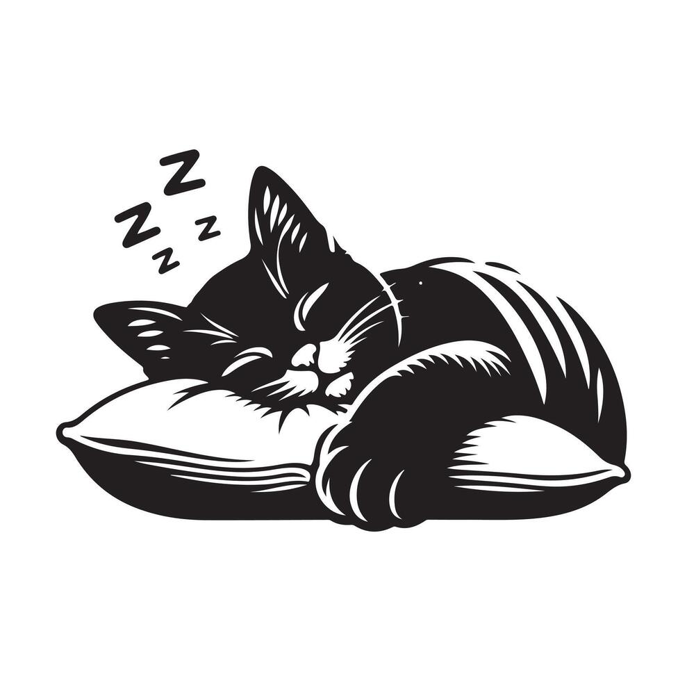 un gato dormido con almohada vector