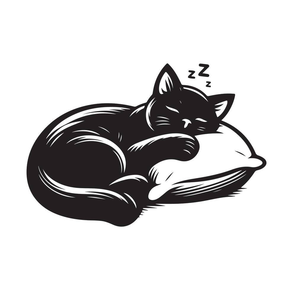 A Cat Sleeping with pillow vector