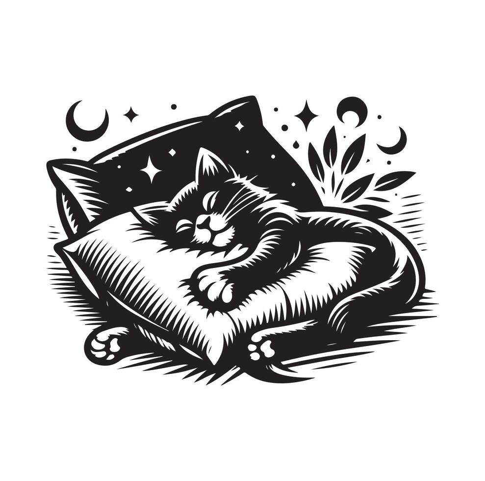 A Cat Sleeping with pillow vector