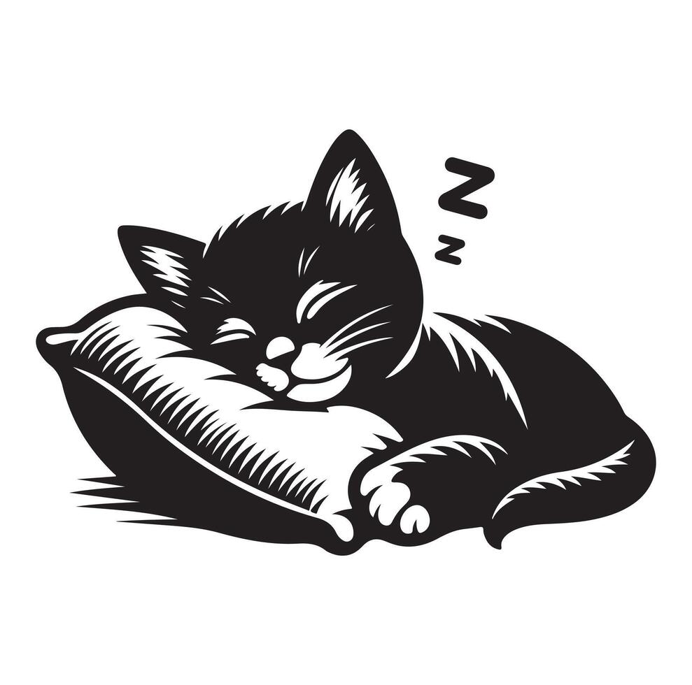 un gato dormido con almohada vector