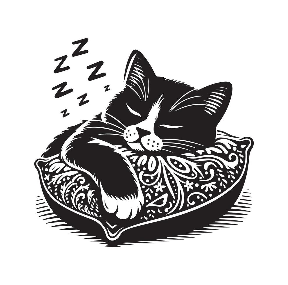 un gato dormido con almohada vector