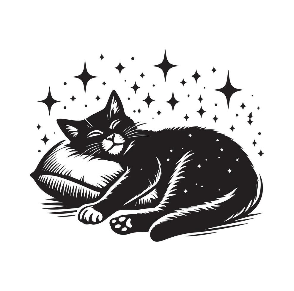 un gato dormido con almohada vector