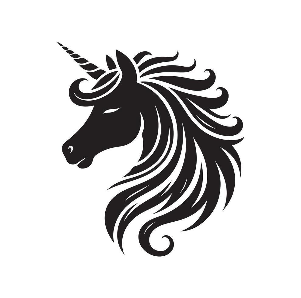 Unicorn face Black silhouette illustration vector