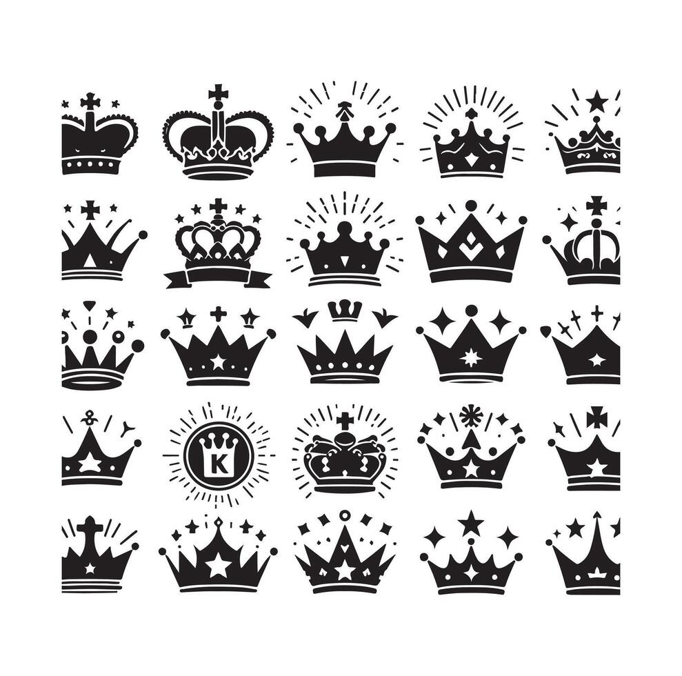 Kings crown icon set illustration silhouette style vector