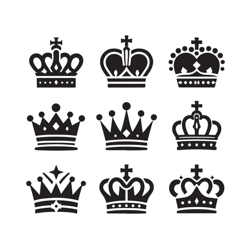 Kings crown icon set illustration silhouette style vector