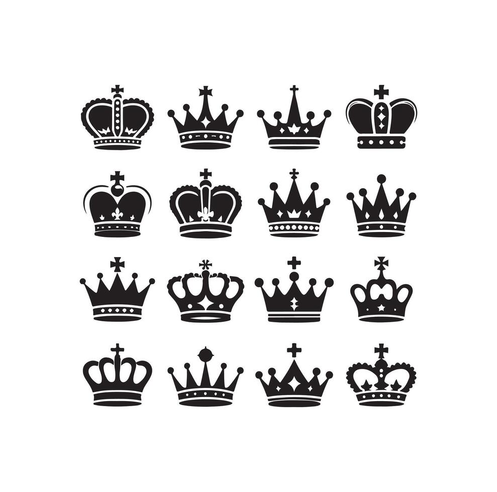 Kings crown icon set illustration silhouette style vector