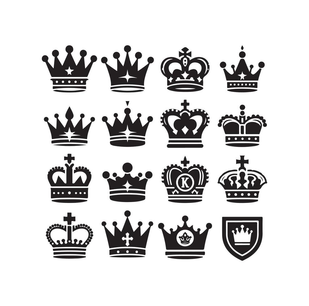 Kings crown icon set illustration silhouette style vector