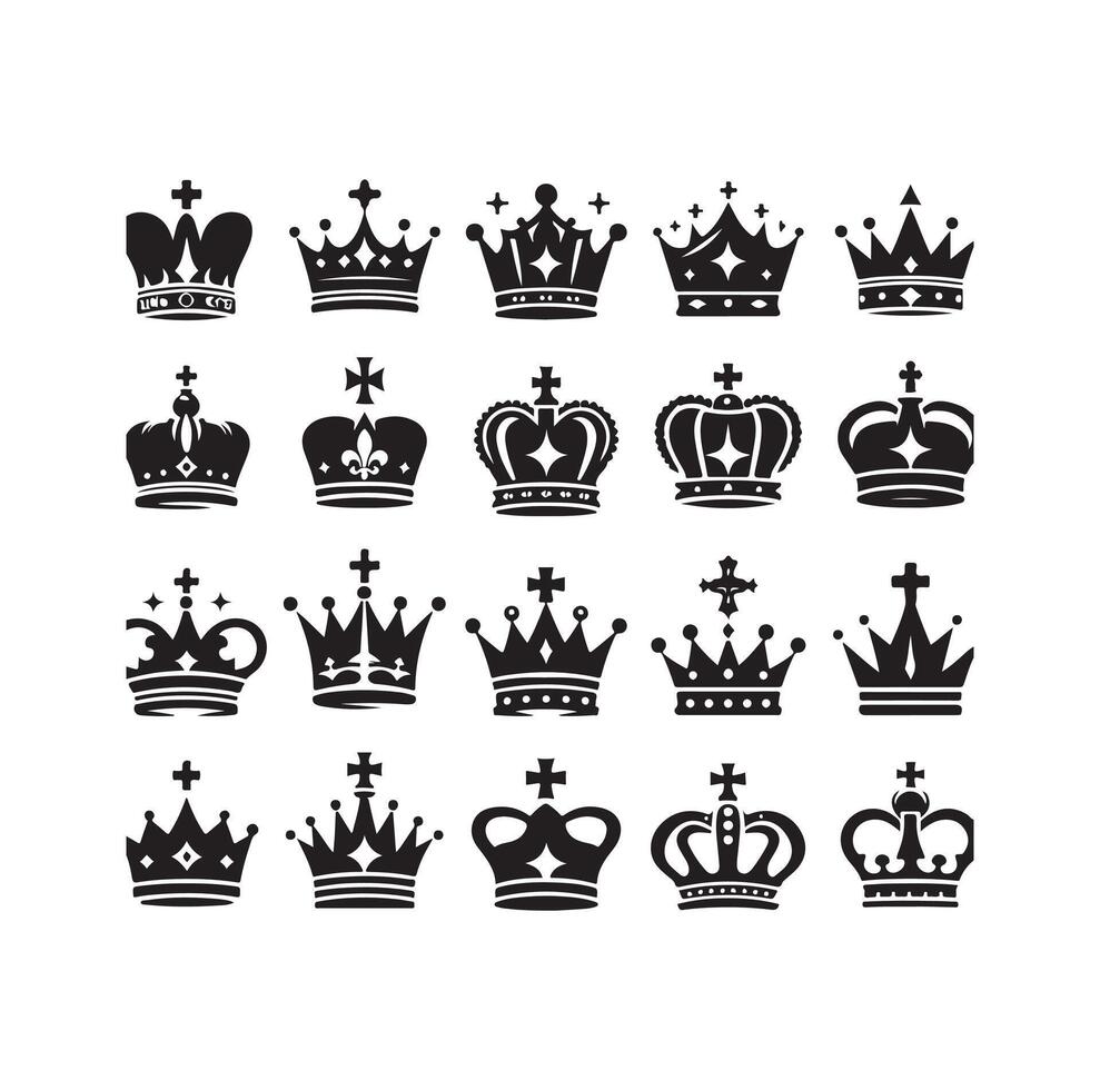 Kings crown icon set illustration silhouette style vector